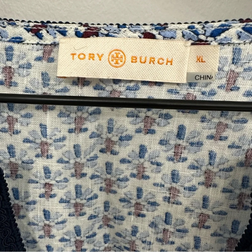 Tory Burch Navy and White Printed Swim Coverup Tunic